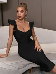 Seamyla Black Ruffles 2023 Summer Bandage Dress Elegant Women Night Club Midi Evening Celebrity Party Streetwear Dresses Outfits