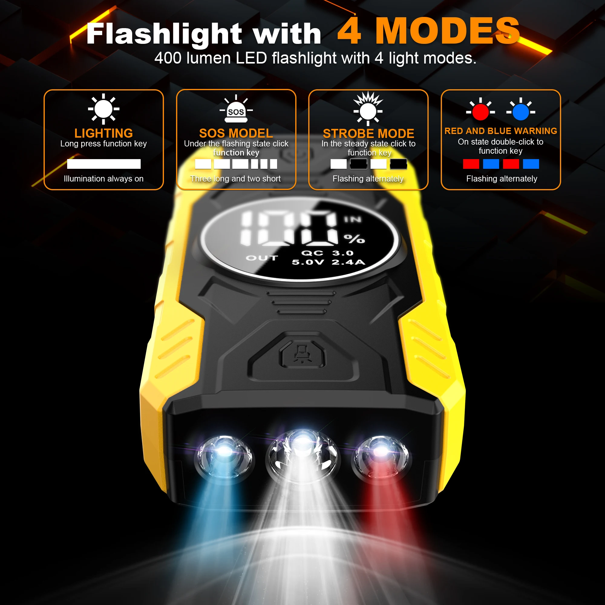 12V Car Jump Starter 4 in 1 Wireless Tire Inflator Air Compressor Power Bank Fast Charging