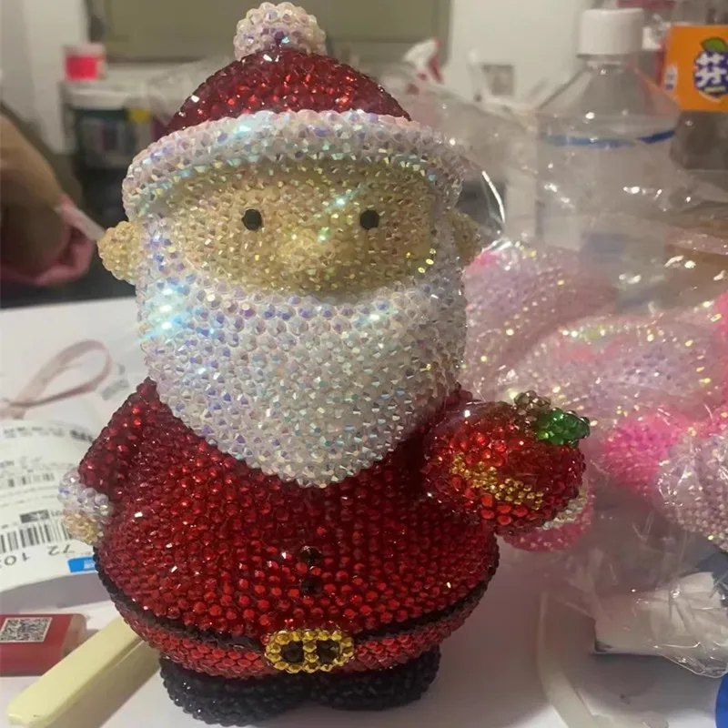 

1pc Handmade Bling Rhinestone Stunning DIY Christmas Santa Festival Piggy Money Bank for Girls' Gift