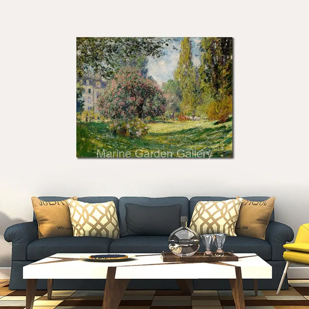 Abstract Canvas Masterpiece Hand Painted Claude Monet Oil Painting Romantic Park Monceau Paris Artwork for Kitchen Bar Decor