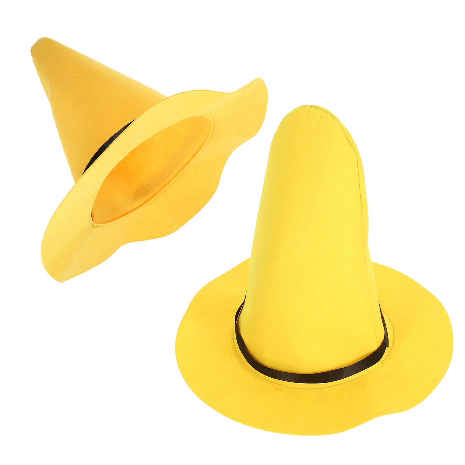 

2Pcs Yellow Felt Wizard Hat Wide Brim Pointed Witch Hat Halloween Sorceress Costume Party Cosplay Wizard Cosplay Caps
