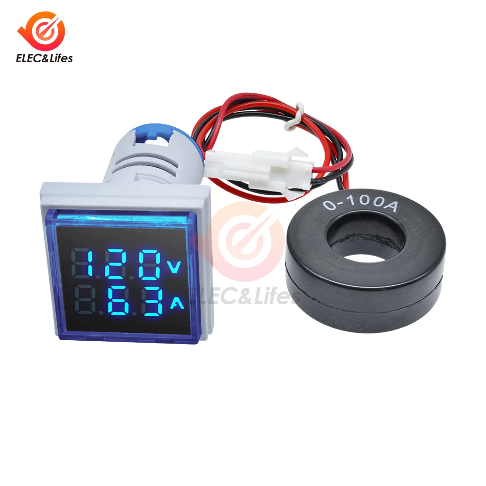 AC 60-500V 0-100A Square LED Digital Voltmeter Ammeter 110V 220V Voltage Current Meter Voltammeter Car Volt Amp Tester Detector