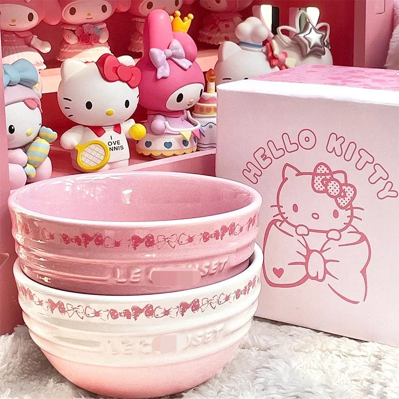 350Ml French Children\'s Ceramic Bowl Cartoon Office Student Cute Cat Colorful Breakfast Fruit Yogurt Bowl Tableware Gift Set