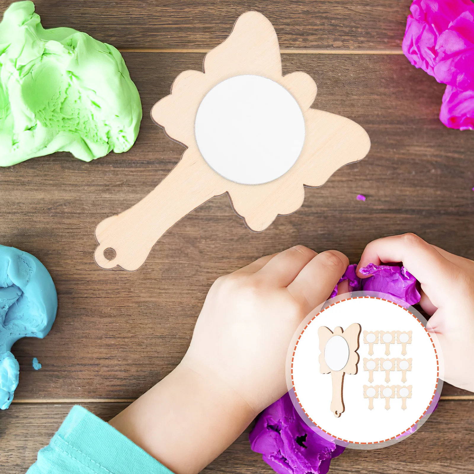 10Pcs Wooden DIY Handheld Mirrors Unfinished Craft Supply for Kids Decorative Mini Mirror Kids Mirror Craft Supply