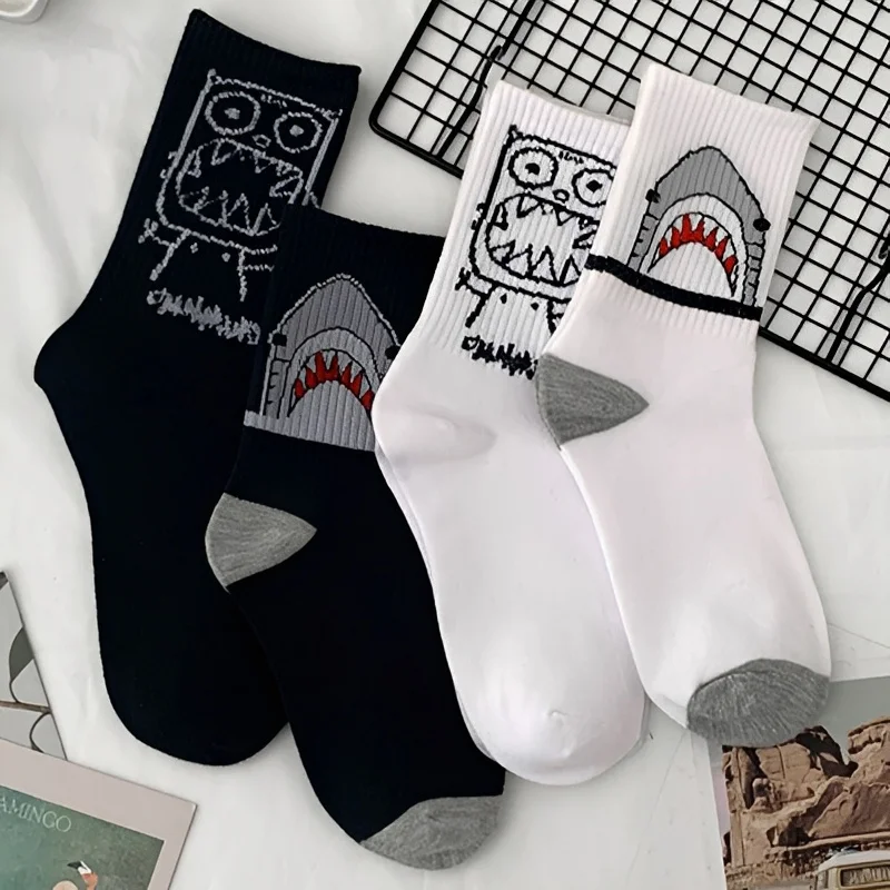 Spring Summer High Quality Harajuku Chaussette Style Shark Socks For Women Men's Cotton Hip Hop Man Meias Mens Calcetines