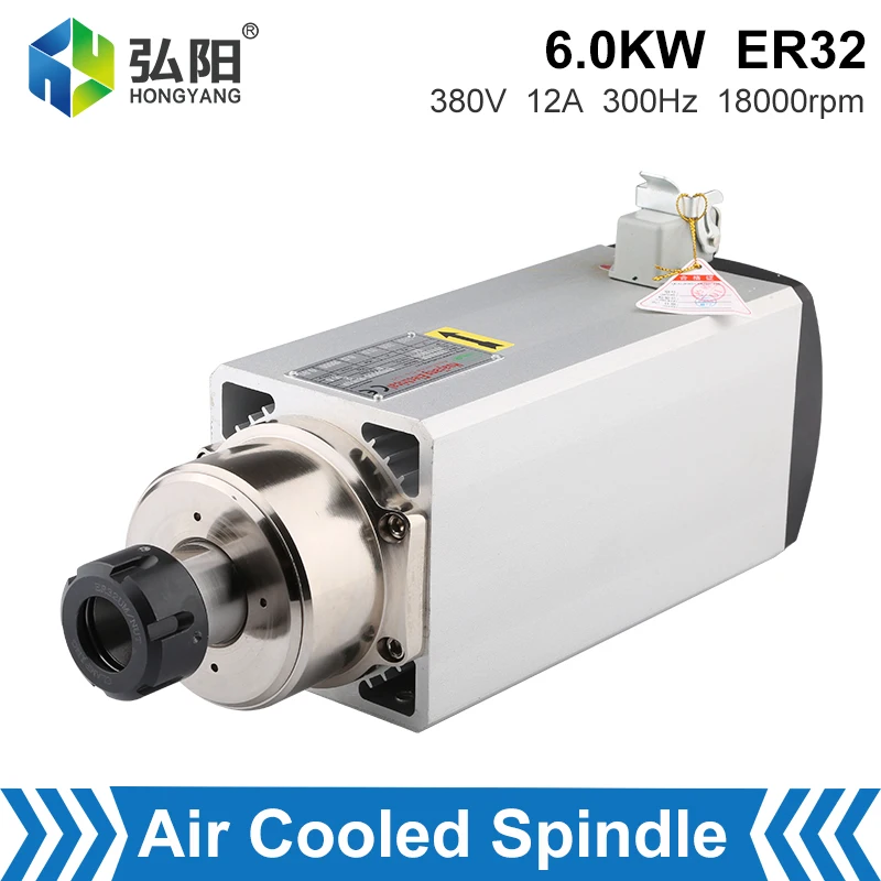 CNC Spindle Motor 6.0kw ER32 Square Air Cooled Spindle 380V 220V 18000rpm For CNC Woodworking Milling Router Machine Tools