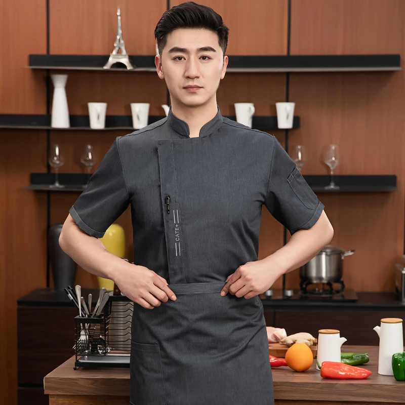 New Chef Overalls Men's Breathable Short Sleeve Summer Hotel Restaurant Canteen S Kitchen Men's Uniform Short Sleeve