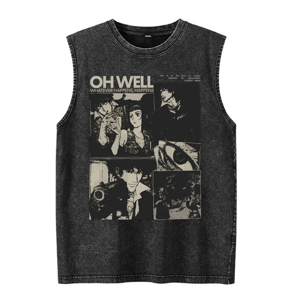 Camisetas sin mangas estilo vintage de Cowboy Bebop Spike Spiegel, camisetas de algodón para hombre y mujer, chaleco sin mangas de gran tamaño