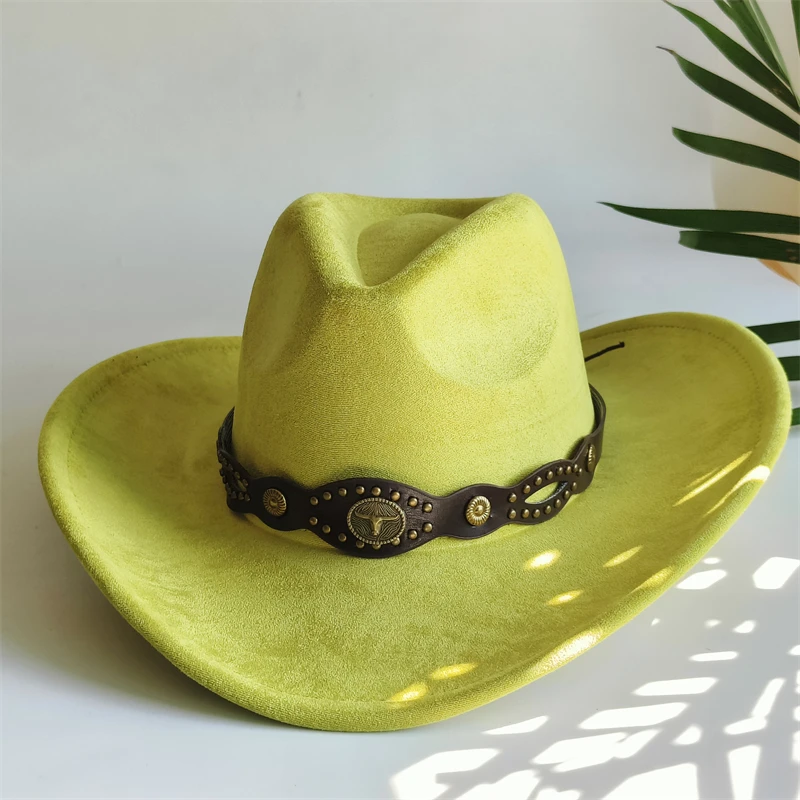 Breite Krempe Cowboyhüte für Damen, Retro Cowboyhut, Herren Jazzhut, Wildlederhut, Filzhut, Vintage Panama Sombrero Hombre – Detail 9