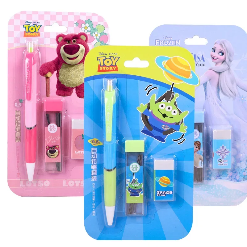 Disney Mechanical Pencils Eraser Pencil Lead Stationery Set Lotso Spiderman Elsa Kids Automatic Pencil School Supplies Wholesale