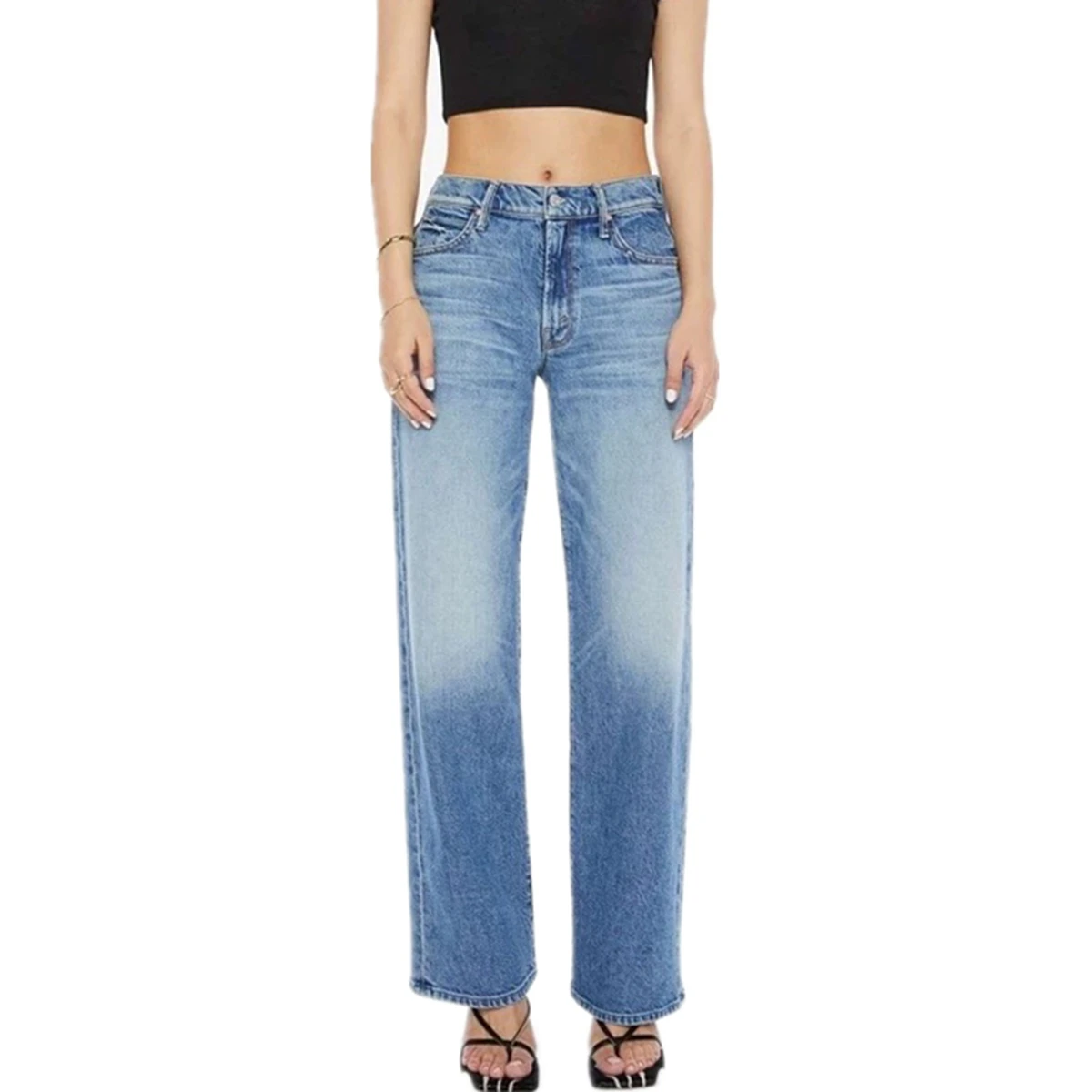 

Maxdutti Top Quality Mom Jeans Women Nordic Minimalist Retro Washed Blue High Waist Straight Jeans Casual Denim Pants Women