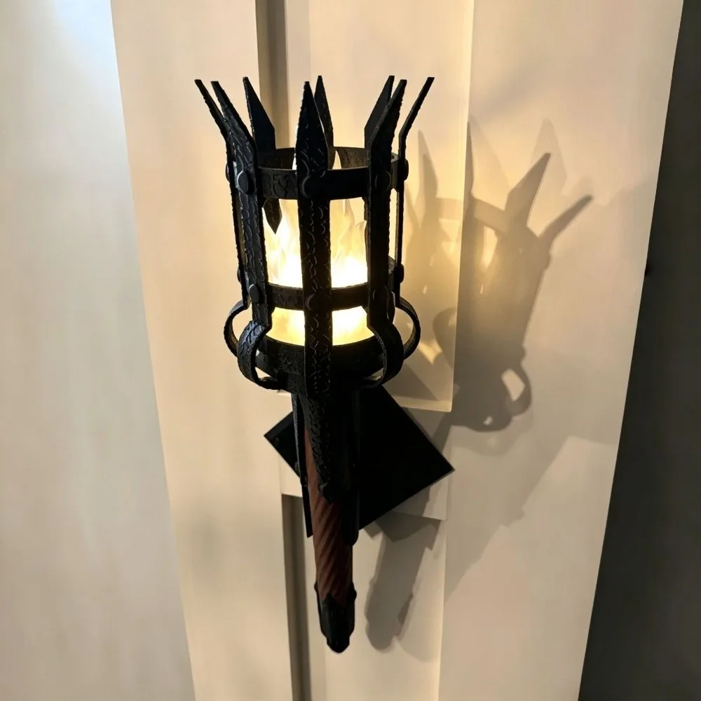 Vintage Medieval Torch Wall Lamp Dual Torch Led Lighting Halloween Flame Torch Light Fantasy Theme 3D Print