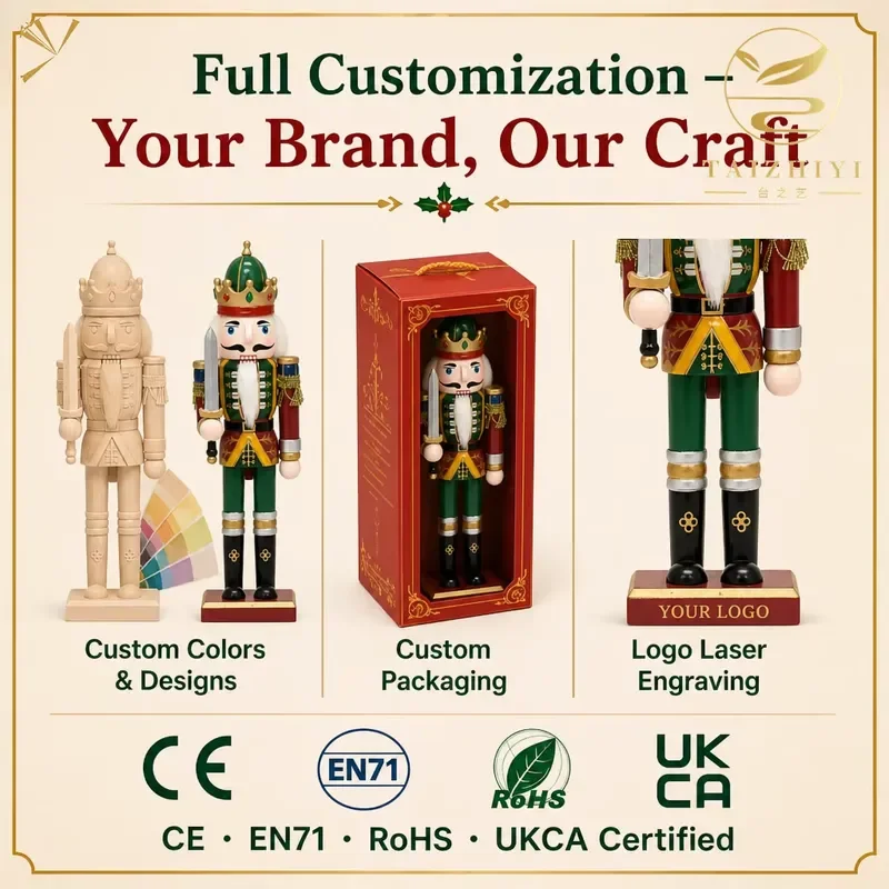 Factory Direct 13cm Vintage Wooden Christmas Nutcracker Set 4pcs Red Green Candy Cane Tree Decorations Gift