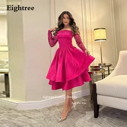 Eightree Fuchsia Strapless Prom Dress Vintage Long Sleeeves Satin Evening Dresses Abendkleider Dubai 2023 Dresses For Special Ev