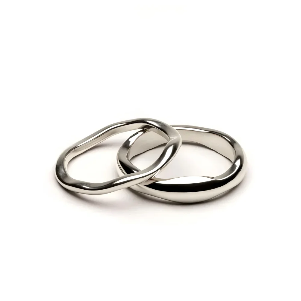 Women's Gold Color Chunky Ripple Band Stackable Ring Set