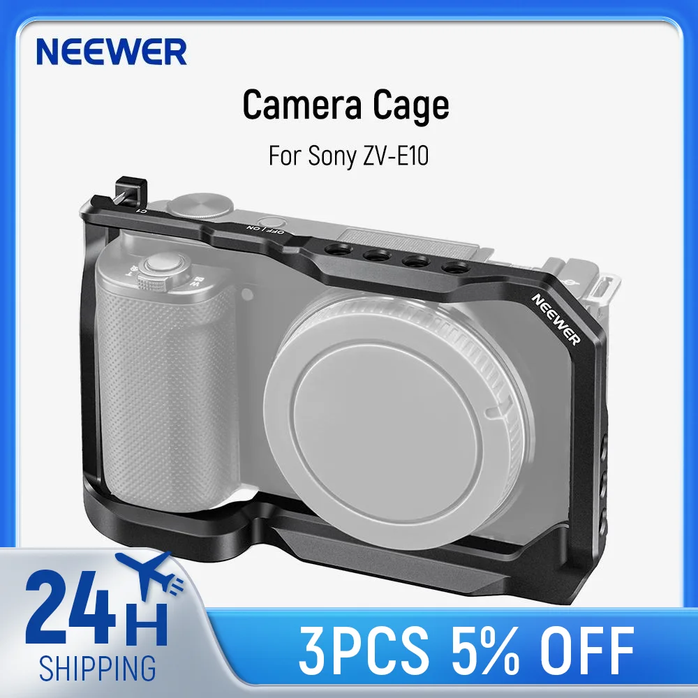 NEEWER Klatka do aparatu Sony ZV-E10 Aluminiowa klatka do nagrywania wideo z płytką Arca i gwintami 1/4" oraz mocowaniami do zimnej stopki