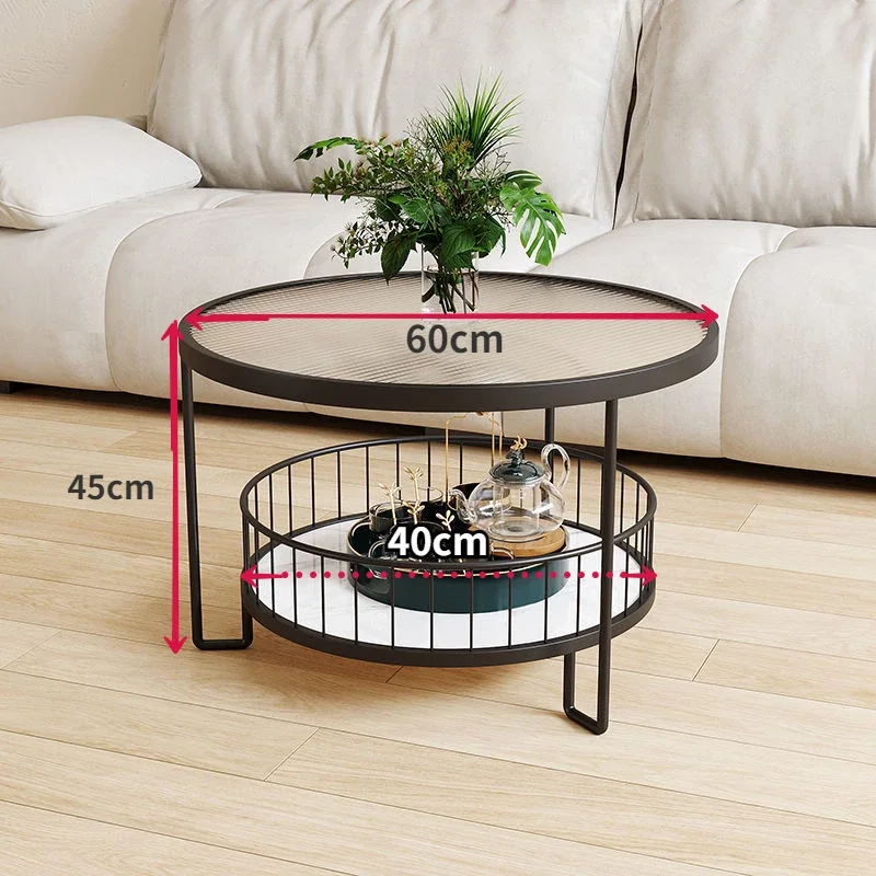 

Circular Tempered Glass Tea Table Small Cream Style Coffee Table Living Room Household Light Luxury Modern Simple Mesa Furniture