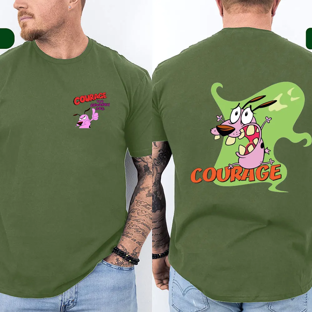 

90's Classic Courage The Cowardly Dog Logo Men Women T-shirt Double Sided Print Tee Women Fashion Summer Cartoon Men's Tshirt
