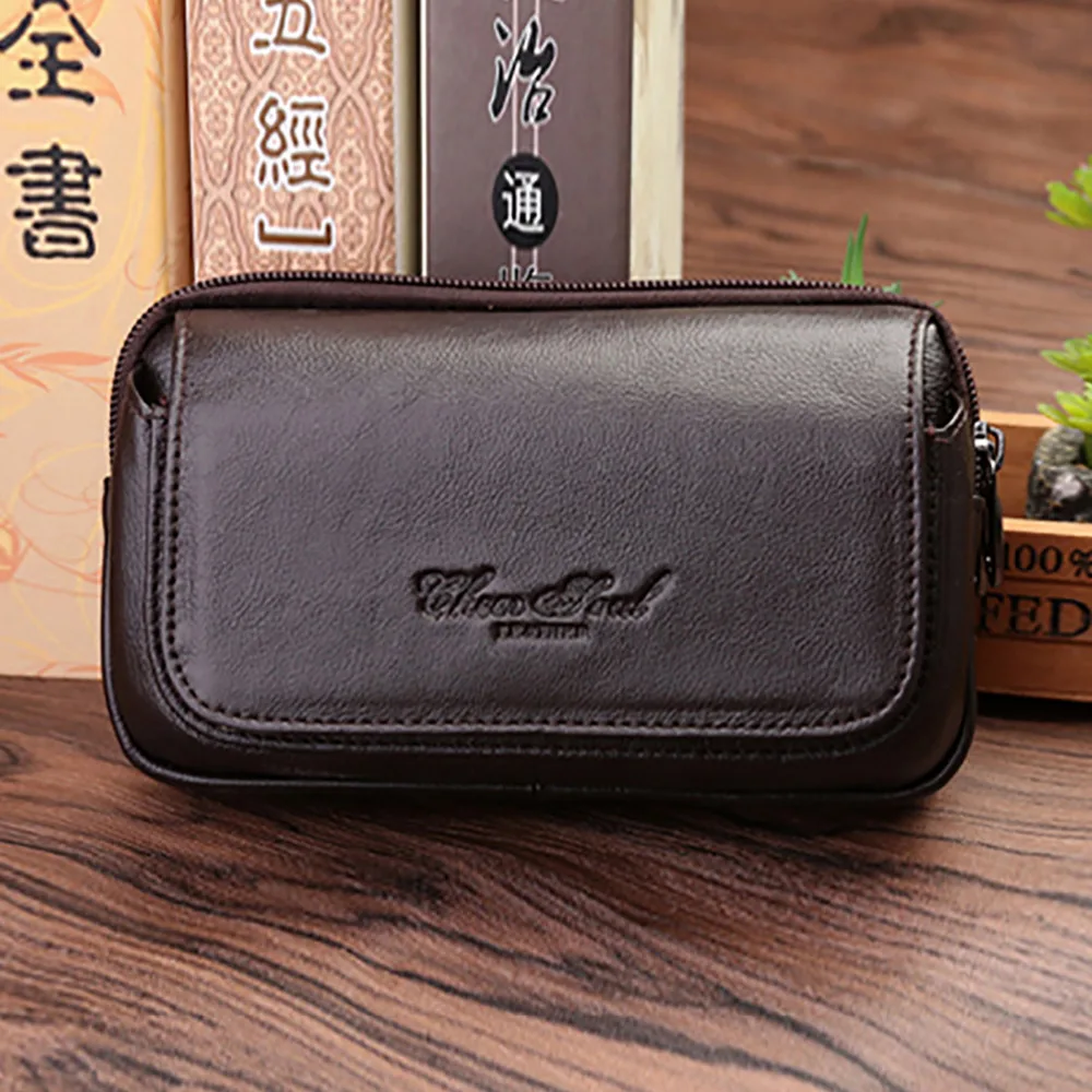 Fashion Men Genuine Leather Business Waist Fanny Bag Cowhide Case 6 Inch Cell Phone Pocket Designer Bum Belt Pack Purse Pouch