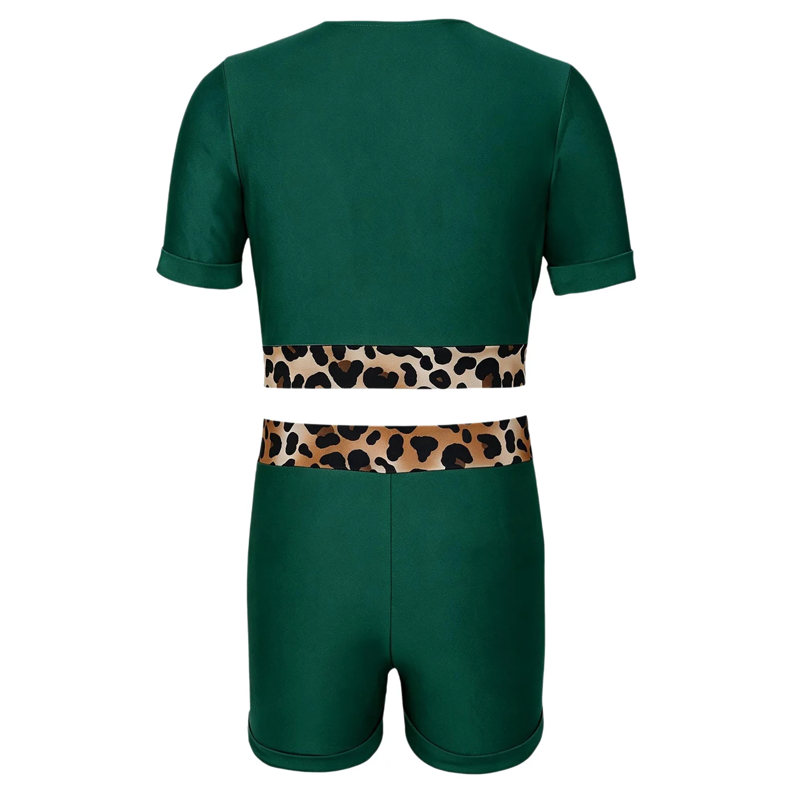 Kids Girls Short Sleeve Crop Top with Shorts Children's Sets for Halloween Party Masquerade Explorer Adventurer Costume Outfit