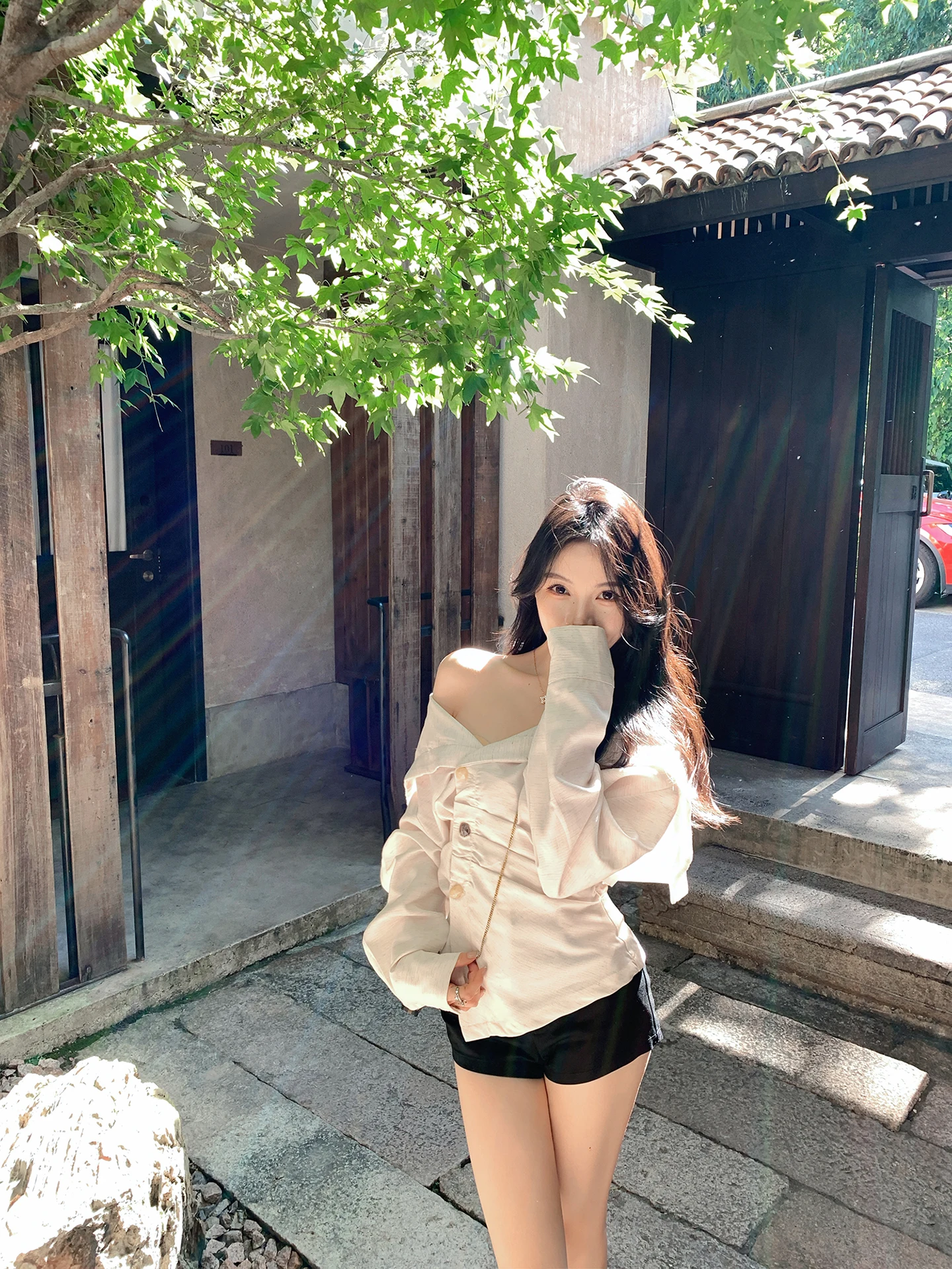 

ZhouYeye oulder Bared One-oulder Women's irt Outerwear Premium Design Early Autumn Faion Sweet Sle Long Sve Loos...