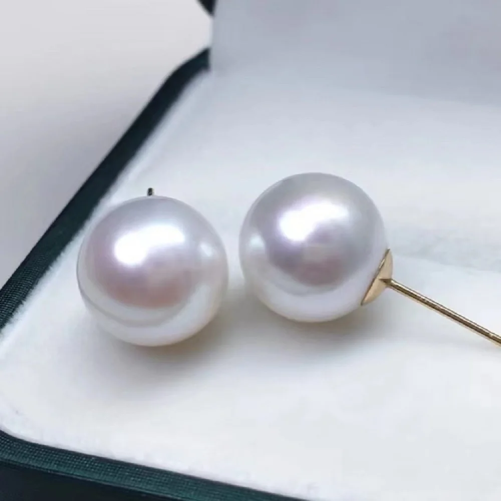 Gorgeous AAAA+++ Japan Akoya Round 10-11mm 11-12mm White Pearl Earrings14kp yellowgold gift box