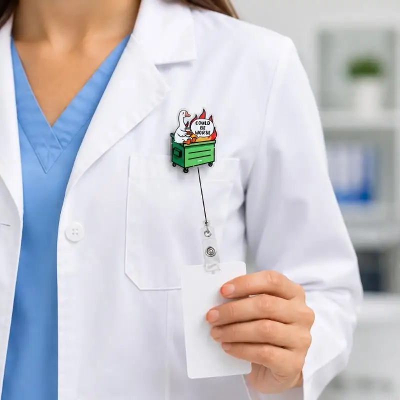 Retractable Nurse Badge Clip Set of 4 Funny Animal Acrylic Badge Clip with Clear Strap Clips for Hospital Staff Display and F19E