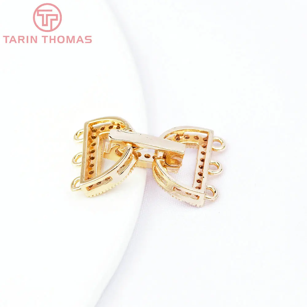 (6739) 2PCS 14x24MM 24K Gold Color Brass with Zircon Bracelet Connector Clasp High Quality Diy Jewelry Accessories Wholesale