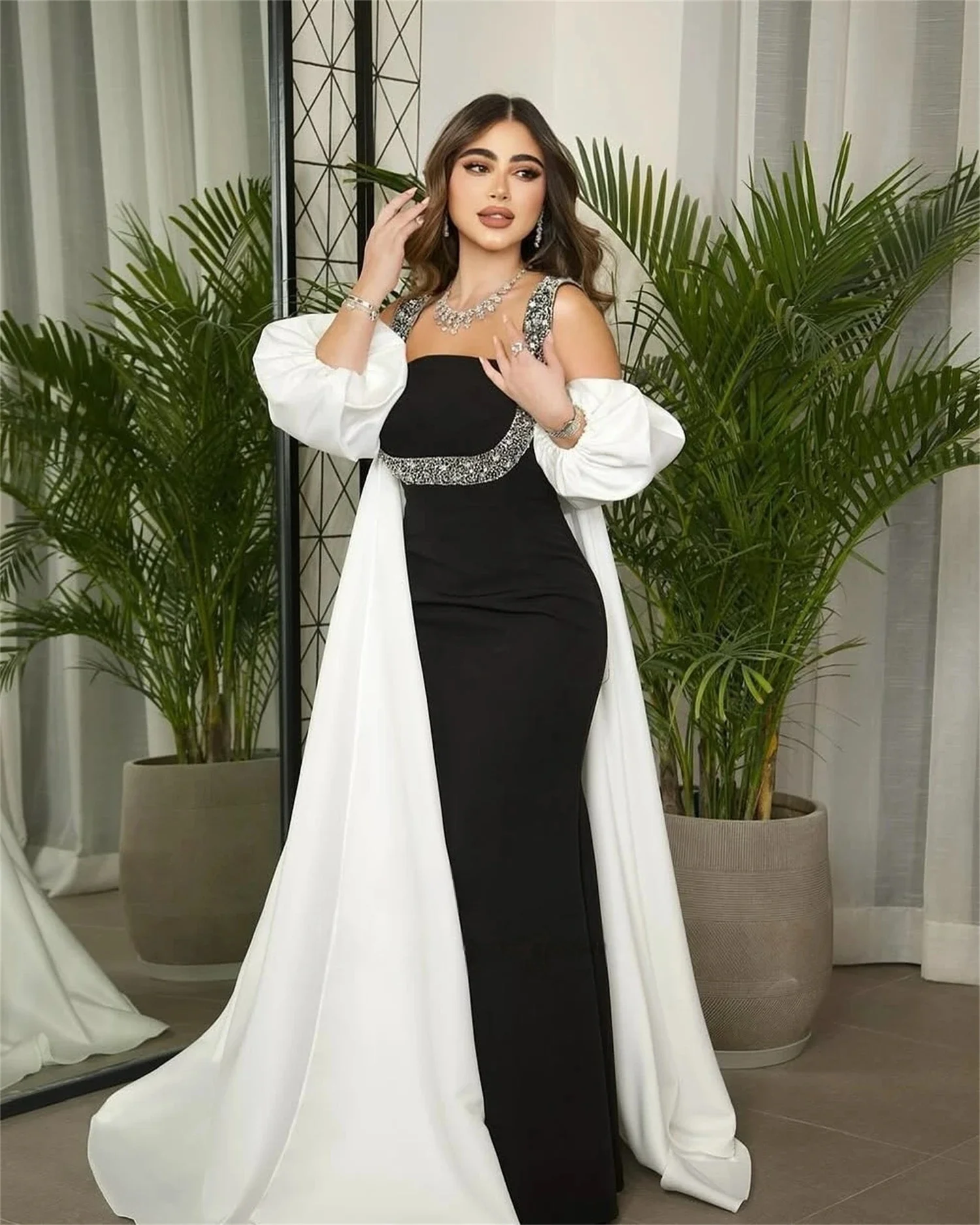 

Black Beaded Party Long Bespoke Occasion Gown Evening Dresses Prom Pastrol Unisex Jersey Retro Dubai Saudi Arabic Customized