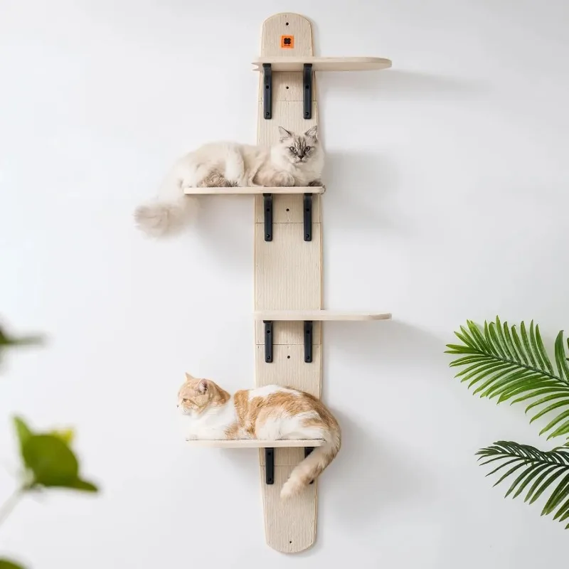 

【Hot】4-Tier Wall Mounted Shelves Climbing Tree, Space Saver Wooden Wall Furniture with Carpeted Perch for Indoor Cats