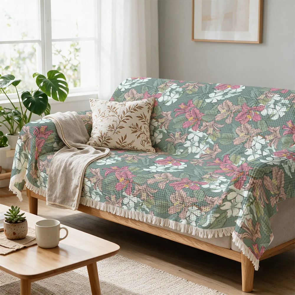 Bohemian Floral Print Throw Blanket for Sofa Couch Cover Boho Decor Living Room Accent Home Textiles Cozy Luxury Fall Spring Sum