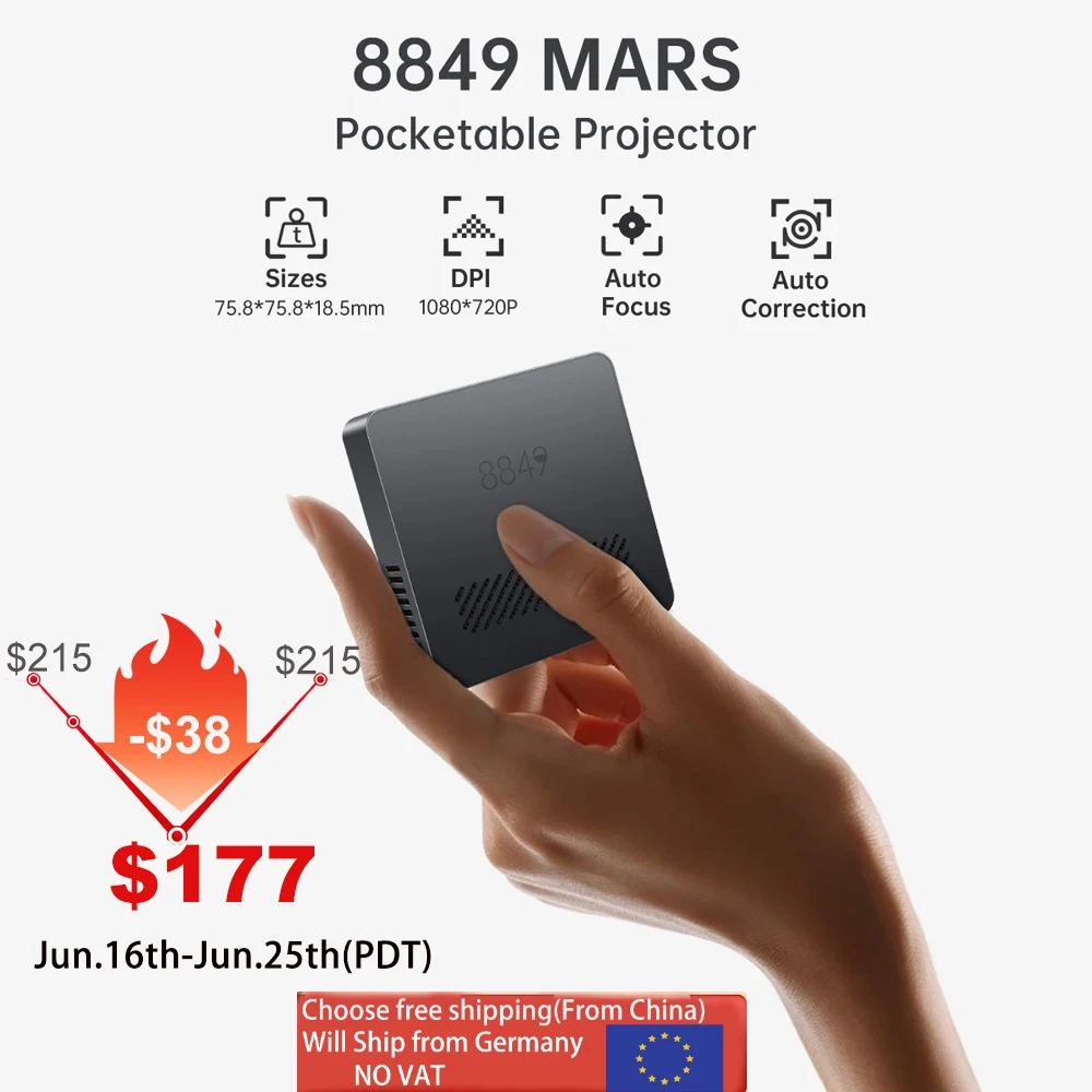 

8849 MARS Mini Projector Portable DLP Projector Pocket Size Auto Focus & Key Compatible for Laptop, PC, Smartphone