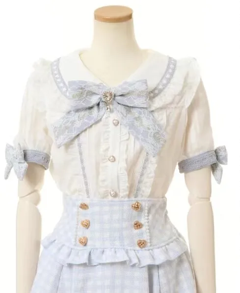 

Sweet Japanese Style Shirt Ruffle Collar Mass Production Shoulder Inning Slimming Cute 1004 Blouse Pure Color Bittergourd See...