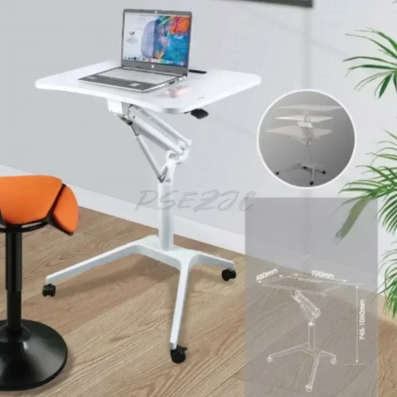 Household Office Pneumatic Simple Computer Desk Standing Desk Movable Lifting Desk image 2