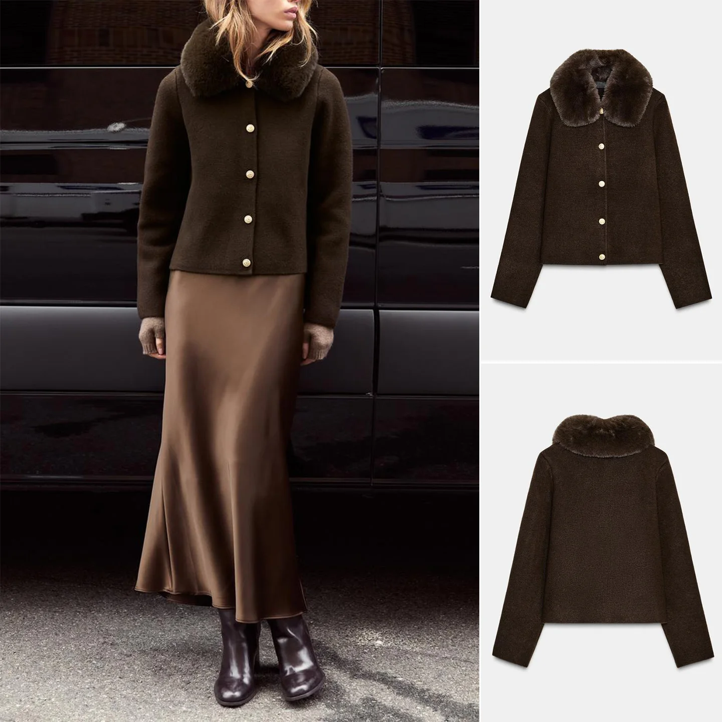 

Winter New Women's American Collar Long Sve Knitted Artificial Fur Effect Coat Warm Fce ort Sle Polyester Fiber