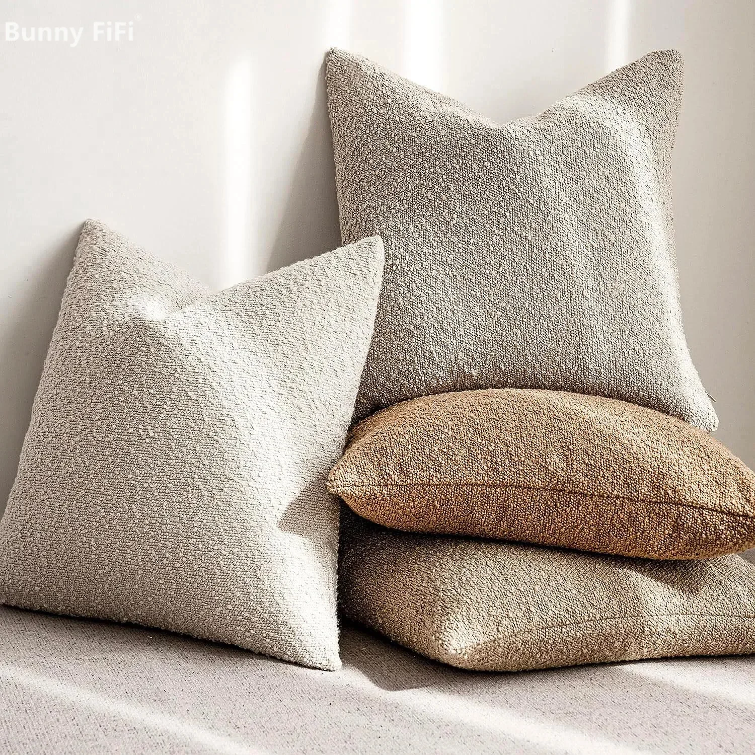 Solid Boucle Throw Cushion Cover Ivory Grey Camel Puffy Soft Design Pillow Cover Texture Couch Pillow Case Cozy 30x50 45x45cm