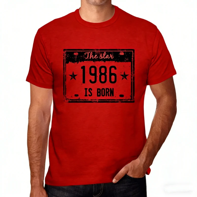 Unisex-Freizeit-T-Shirt mit Grafik, The Star Is Born in 1986, 38. Geburtstag, Jubiläumsjahr, modisch, normale Kurzarm-Länge