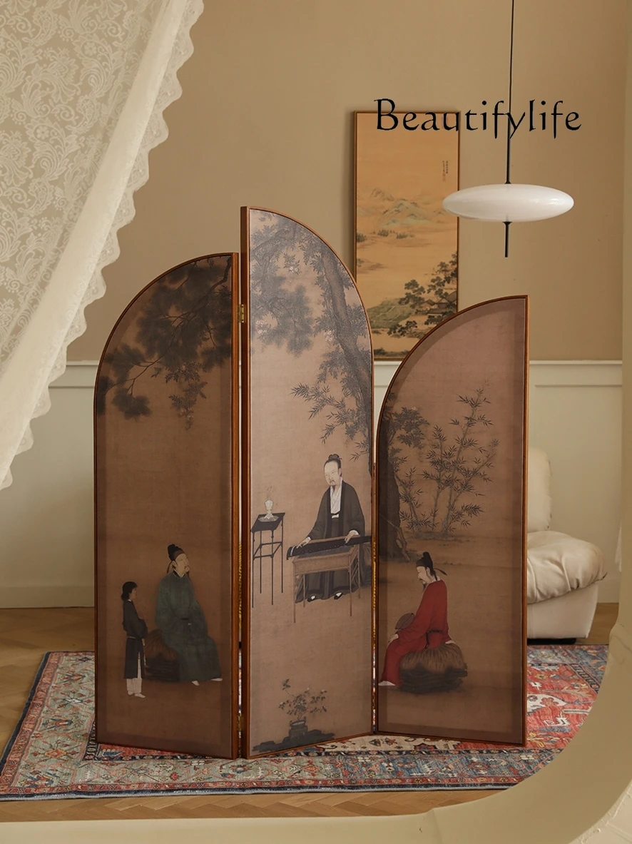 

National Fashion Multi-Fold Screen Retro French Solid Wood Partition Art Foldable Mobile Hallway Middle and Ancient