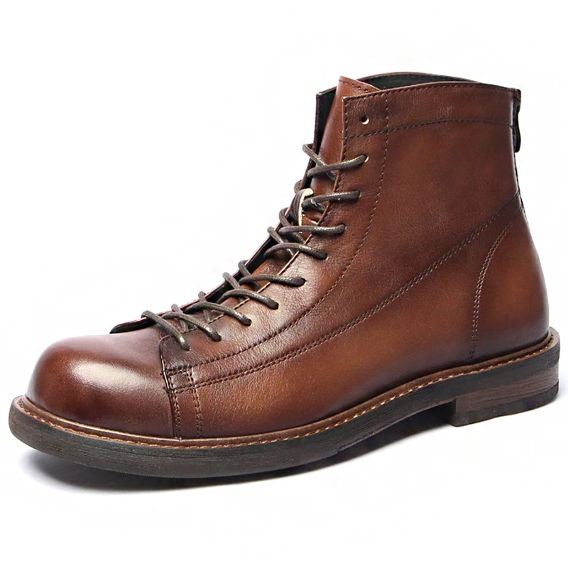 

Genuine leather Men's Boots High-quality Men Leather Shoes handmade Cowhide Motorcycle Boots Vintage Short Boots Men Ankle Boots