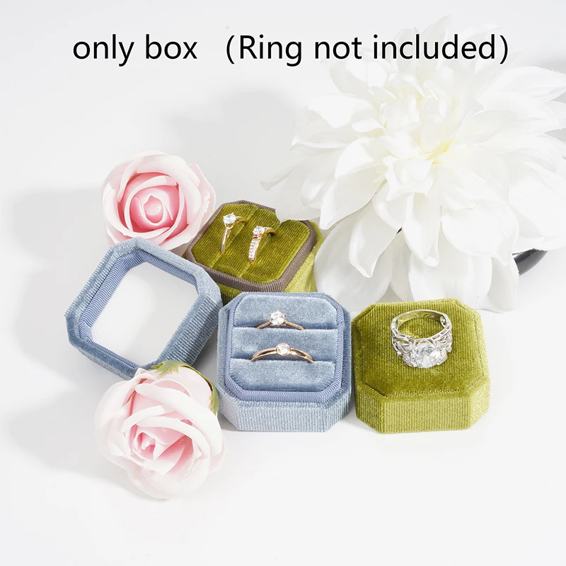 

For Engagement Wedding Proposal 1Pc Velvet Ring Box Double Ring Box With Detachable Lid 2 Slots Octagon Ring Display Holder Case