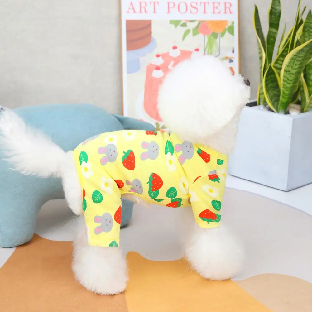 Spring Summer Dog Jumpsuit Cartoon Print Four-legged Puppy Bodysuit Pullover Washable Breathable Pet Clothes For Daily Wear