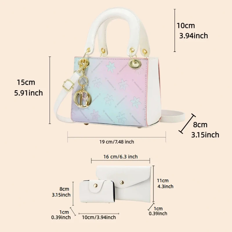 Gradient Printed Crossbody Shoulder Bag Set, Cute Fashionable Small Bags, Adjustable Strap, Multifunctional Casual Purse view 2