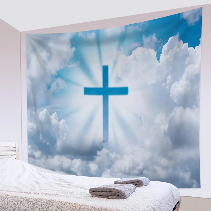 Jesus Print Tapestry Christian Holy Cross  Wall Hanging Easter Background Cloth Bedroom Dormitory Decoration