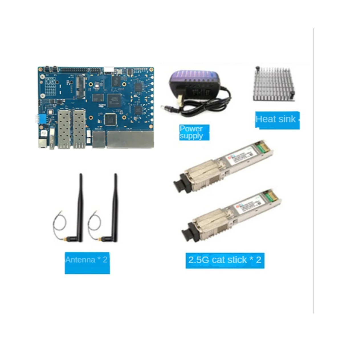 

Для бананов PI BPI-R3 MT7986 2G + 8G EMMC 2XSFP макетная плата + 2x2,5G Cat Stick + теплоотвод + 2X антенны + кабель питания US Plug