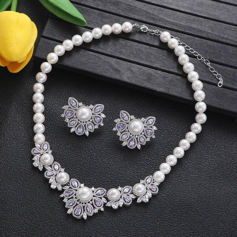 

Luxury Classic Circle CZ Necklace Stud Earring For Women Wedding Evening Party Dinner Dubai Jewelry Set Gifts S663