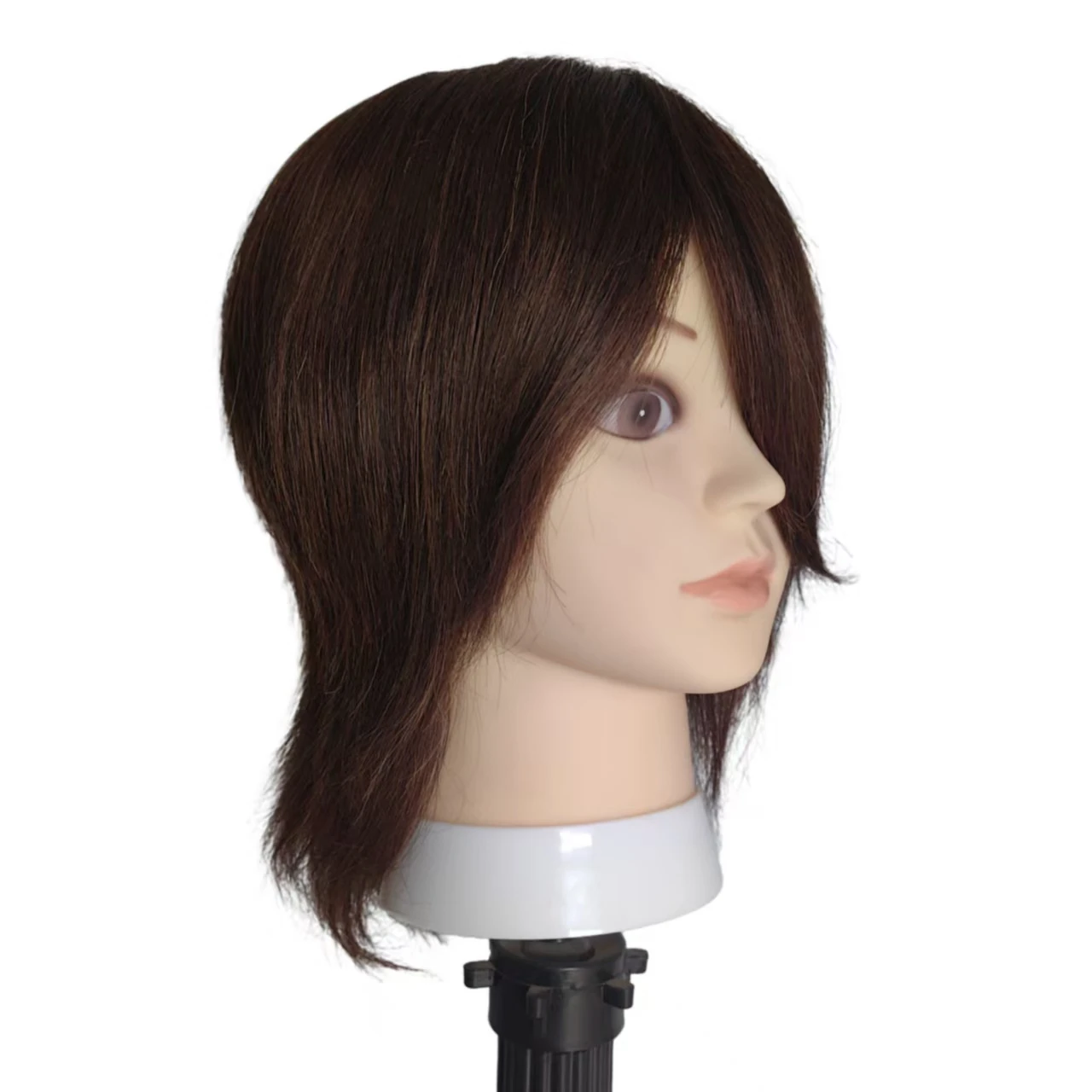 8-Inch Full-Human Hair Practice Head Model for Beginners Short Haircut Training Tool Hairdressing Practice Tool