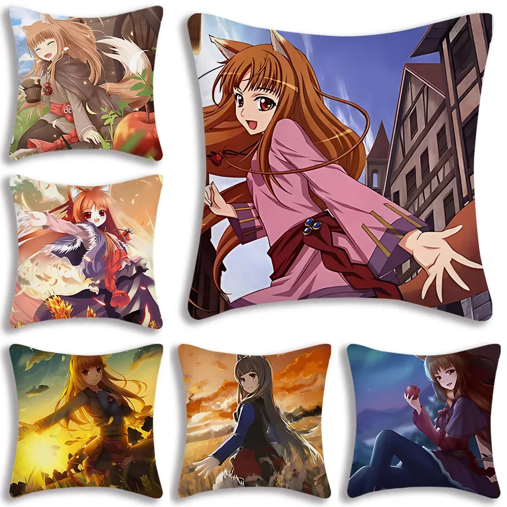 

Anime Spice and Wolf Pillow Covers Cartoon Sofa Decorative Home Double-sided Printing Short Plush Cute Cushion Cover