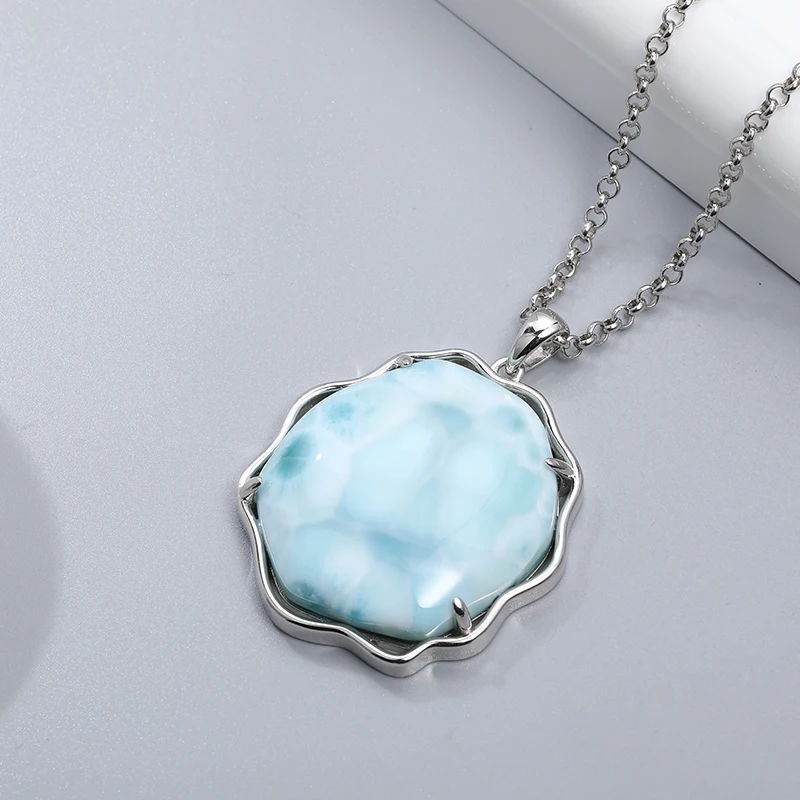 Xyop 925 Zilveren Gift Natural Blue Larimar Atmosferische Ronde Hanger, Collectie Van Unieke Bruiloft Gelegenheden Fairy Hoge