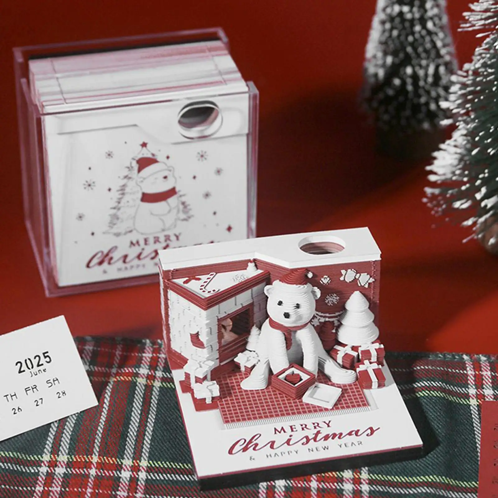 3D Calendar Christmas Bear 3D Tear Away 2026 Calendar Desktop Accessories Notepad Home Decor for Teacher Student Classroom