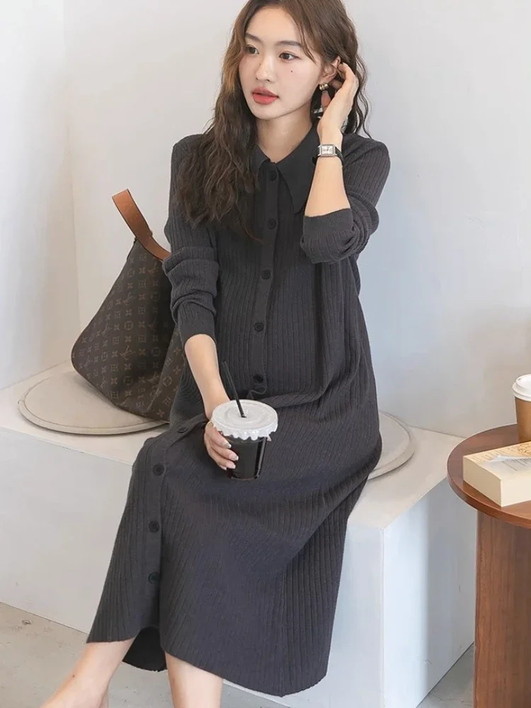 Knitted Dresses Women Leisure Loose Simple Mid-calf Comfortable Slouchy Korean Style Temperament Gentle Ladies Daily Outer Ins